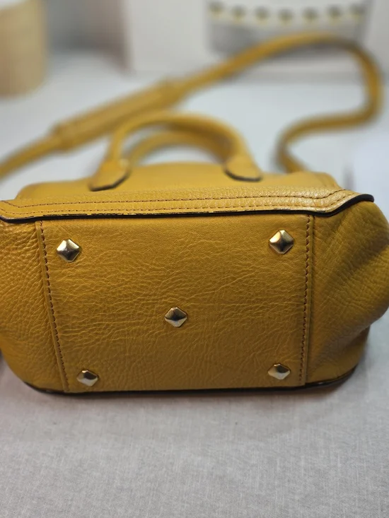 MCM Mustard Yellow Pebbled Leather Crossbody Satchel w/ COA - Picture 13 of 14